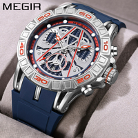 MEGIR Sport Watch Men Luxury Chronograph Waterproof Military Luminous Hands Date Navy Blue Silicone Strap Quartz Wristwatch Male