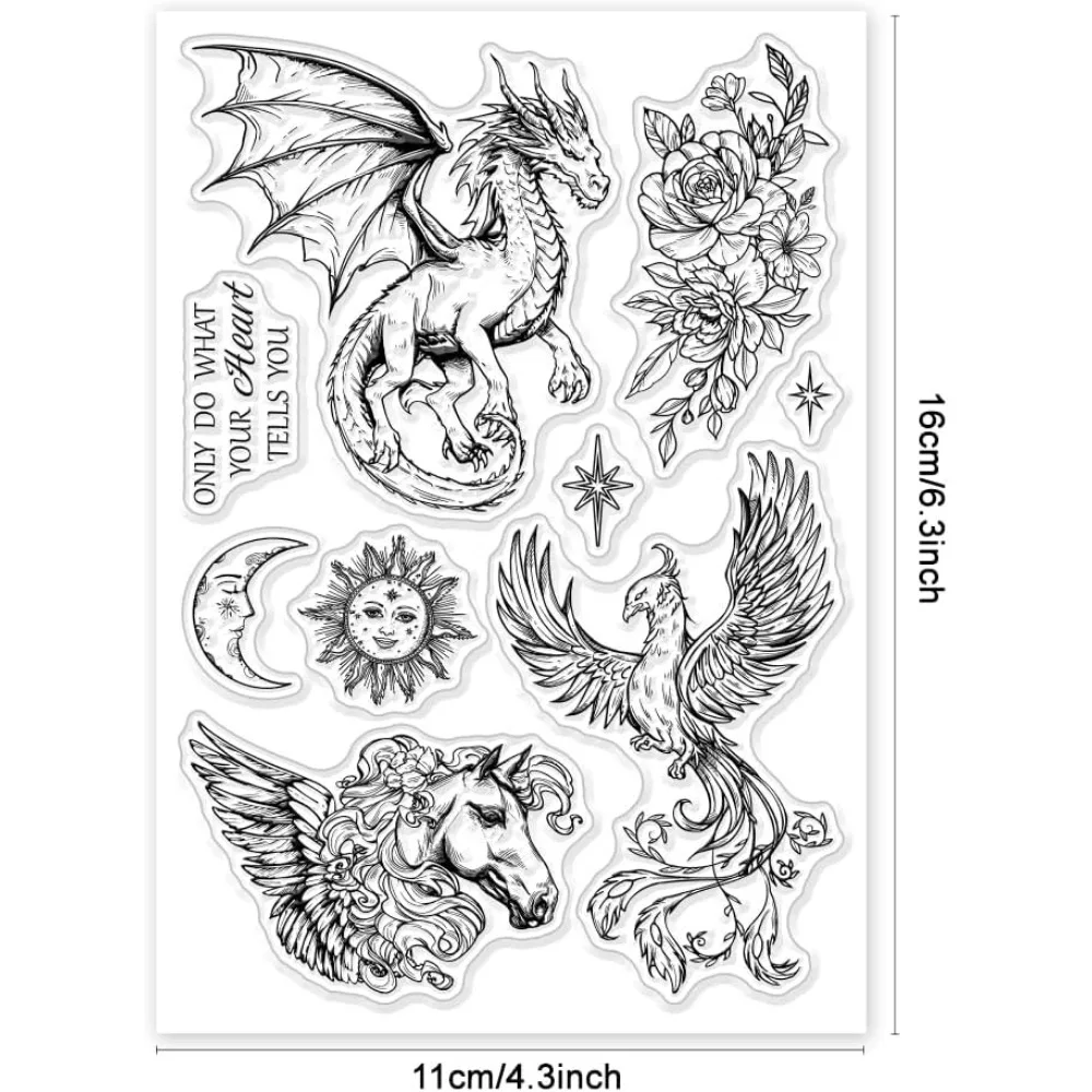 1szt Magiczne zwierzęta Silikonowe przezroczyste znaczki Smok Feniks Latający koń Przezroczyste pieczęcie do tworzenia kart DIY Scrapbooking — zdjęcie 7