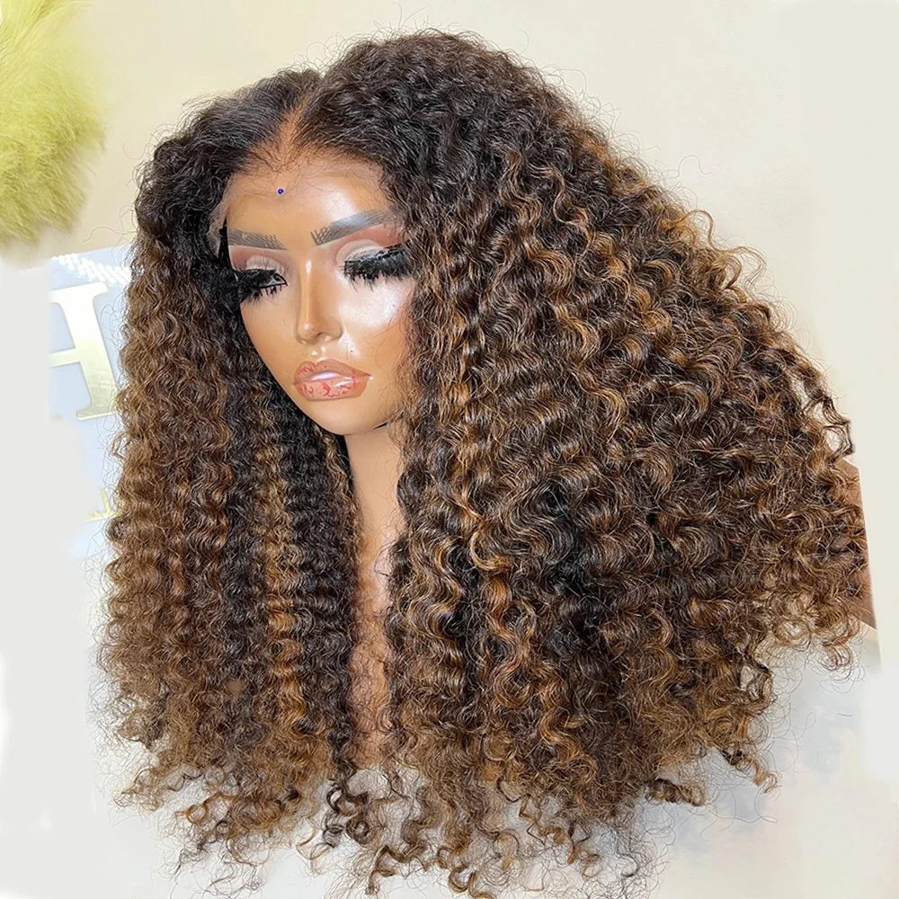

26Inch Highlight Blonde Long Soft 180Density Glueless Kinky Curly 13x4x1 Lace Front Wig For Women With Baby Hair Preplucked