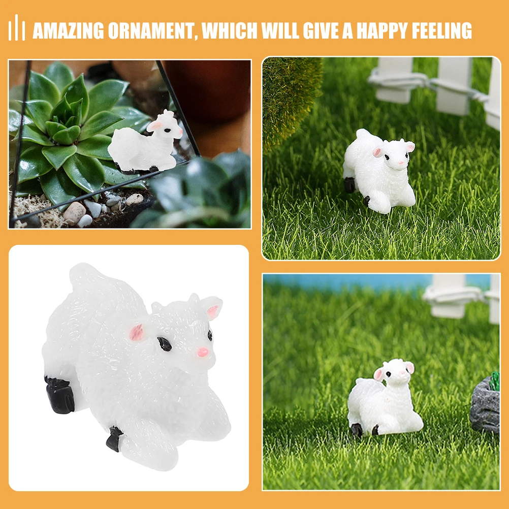 

10 Pcs Lamb Ornament Animal Statue Compact Courtyard Decorate Cute Figure Resin Figurines Adorable