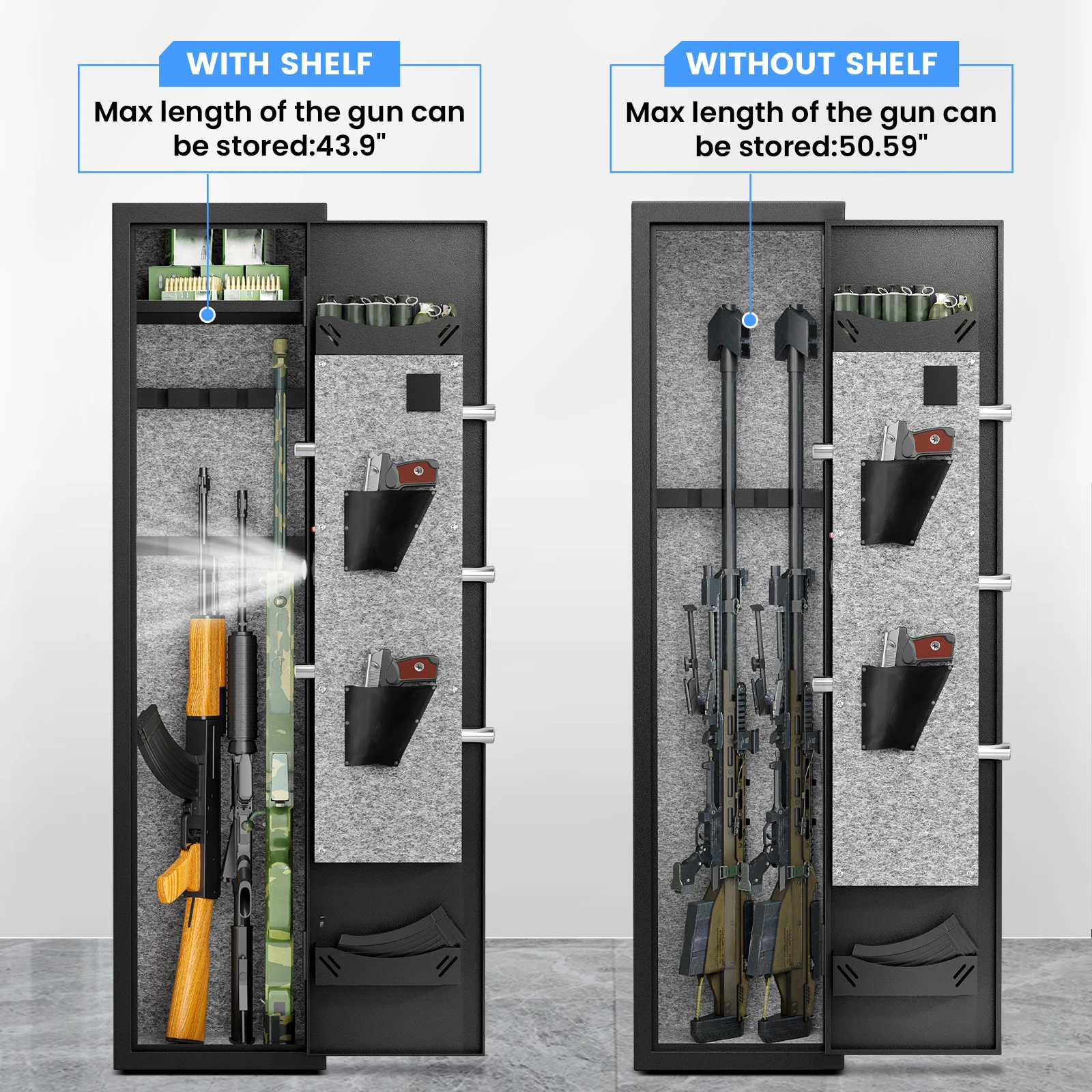 2-3 Digital Gun Safe，Rifle Safe for Home  with Adjustable Gun Support and Removable Shelf, Gun Safe with Mute Mode