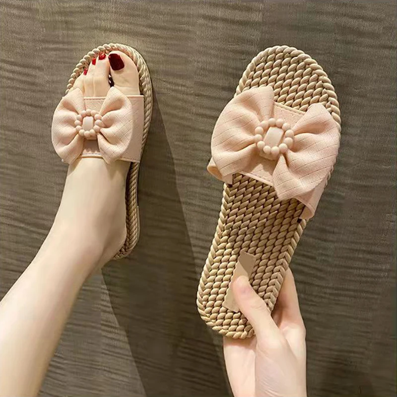 Slippers for women's summer outdoor wear new fashionable anti slip wear-resistant ins butterfly bow straight cool slippers