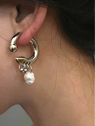 Trend Punk Design Pearl Pendant Earrings for Women Men 2023 Before After Detachable Wearing Dangle Earring Fashion Jewelry Gift
