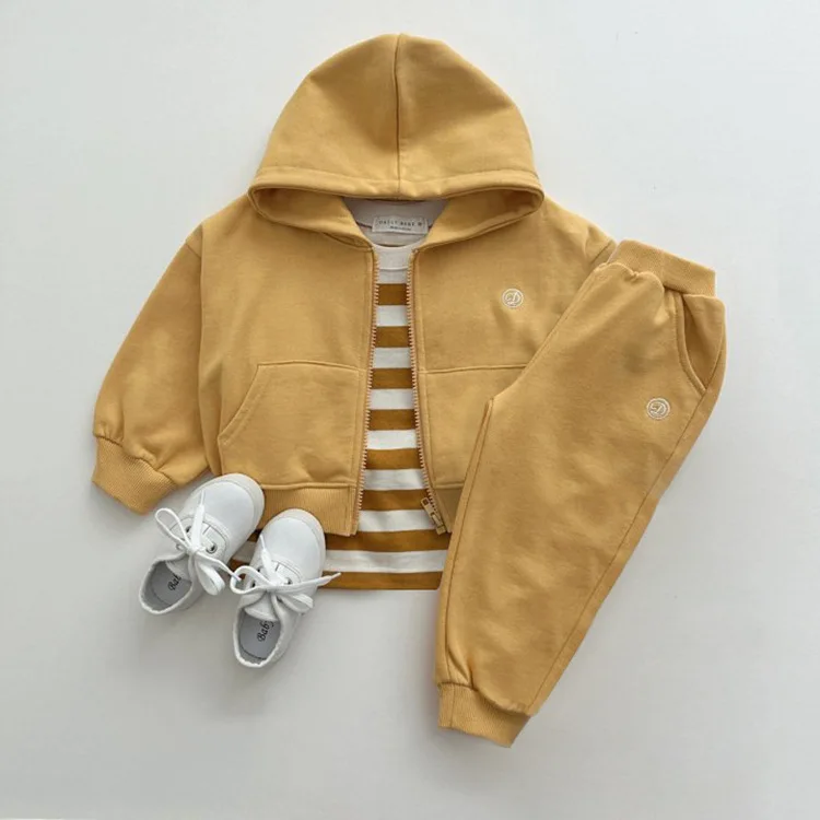 Autumn Korean Kids Hoodie Set 2PCS Zip-Up Jacket + Pants Unisex Casual Outfits 1-8 Years Baby Boys Girls Matching Tracksuit 123 3