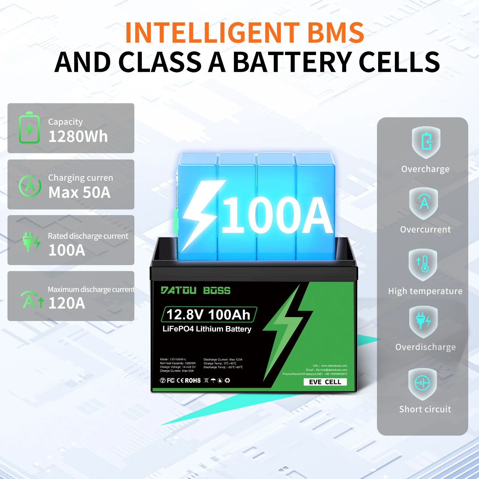 0812 12V 100Ah LiFePO4バッテリー スマートBMS キャンプ DATOUBOSS 12V 100Ah LiFePO4 Battery With BMS 8000Cycles Lithium