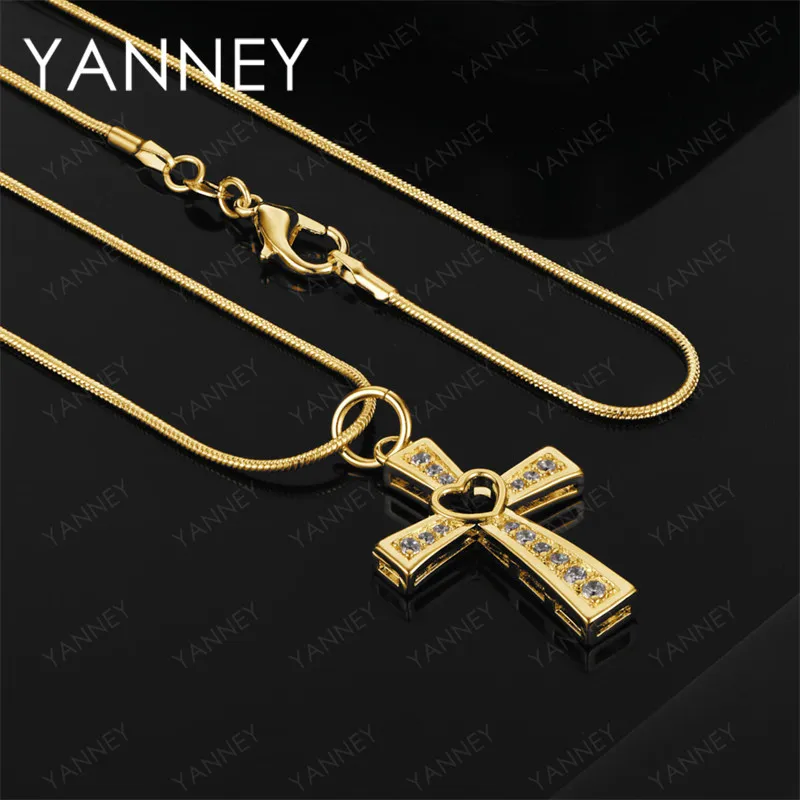 

925 Sterling Silver 18K Gold 16-30 Inch Delicate Heart-Shaped Cross Pendant Necklace for Women's Wedding Accessories