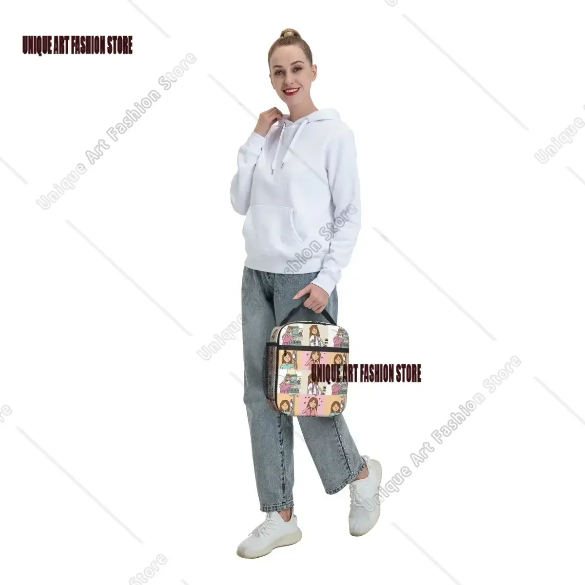 Enfermera En Apuros Collage Borse per il pranzo isolate Contenitore per il pranzo portatile Borsa termica Borsa per il pranzo Tote College Picnic Girl Boy