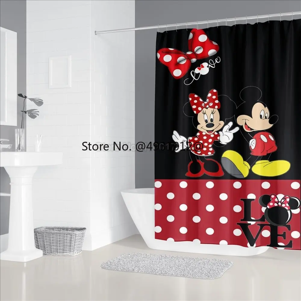 Disney 3D Printing Mickey Minnie Mouse Shower Curtain Carpet Cover Toilet Cover Bath Mat Pad Set Bathroom Drapes Home Textiles