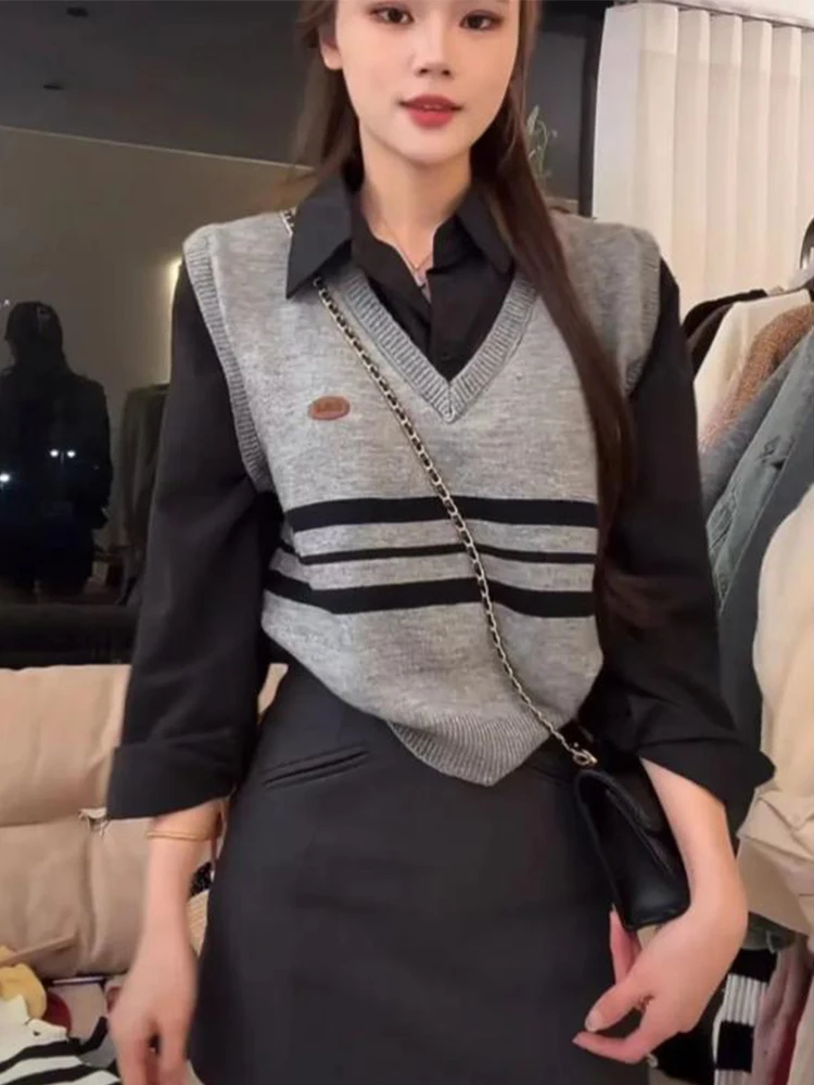 

Preppy Sle Ne Knitwear Loose Fit Women's Spring New Arrival Slimming Top Fake Two-Piece Long Sve Crew Ne Sweater