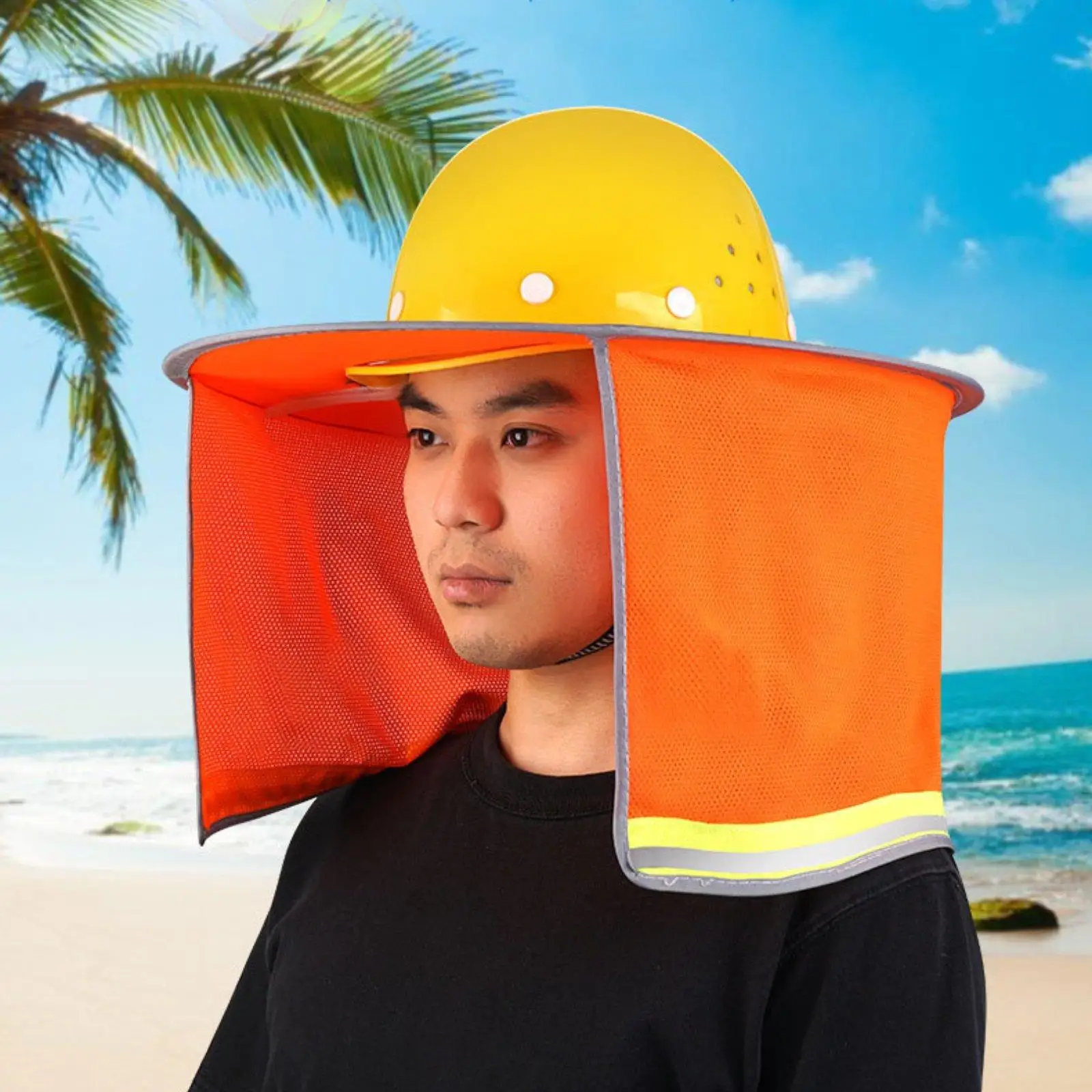 Helmet sunshade with neck protection, lightweight construction helmet sunshade,