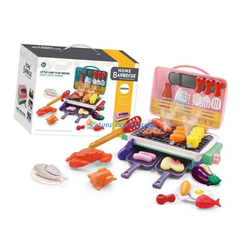 090B Electric Simulation BBQ Grill Toy Kitchen Play Set with Realistic Sound Light Effects for Kids Pretend Play Cook Role