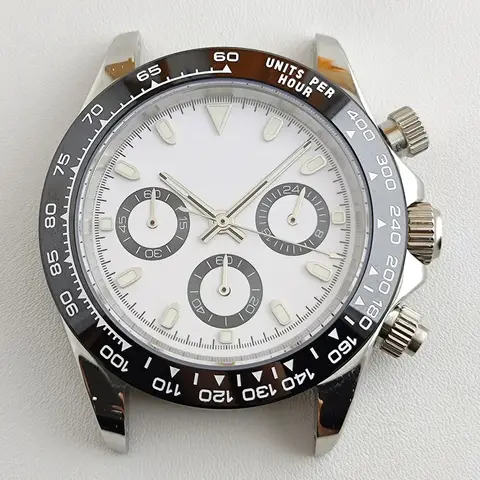 39mm vk63 caso dial mãos relógio masculino de aço inoxidável quartzo cronómetro panda dial para daytona vk63 movimento peças relógio masculino