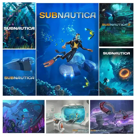 레트로 게임 Subnautica 수중 세계 탐험 거대한 괴물 포스터 캔버스 회화 인쇄 벽 예술 그림 어린이 홈 장식