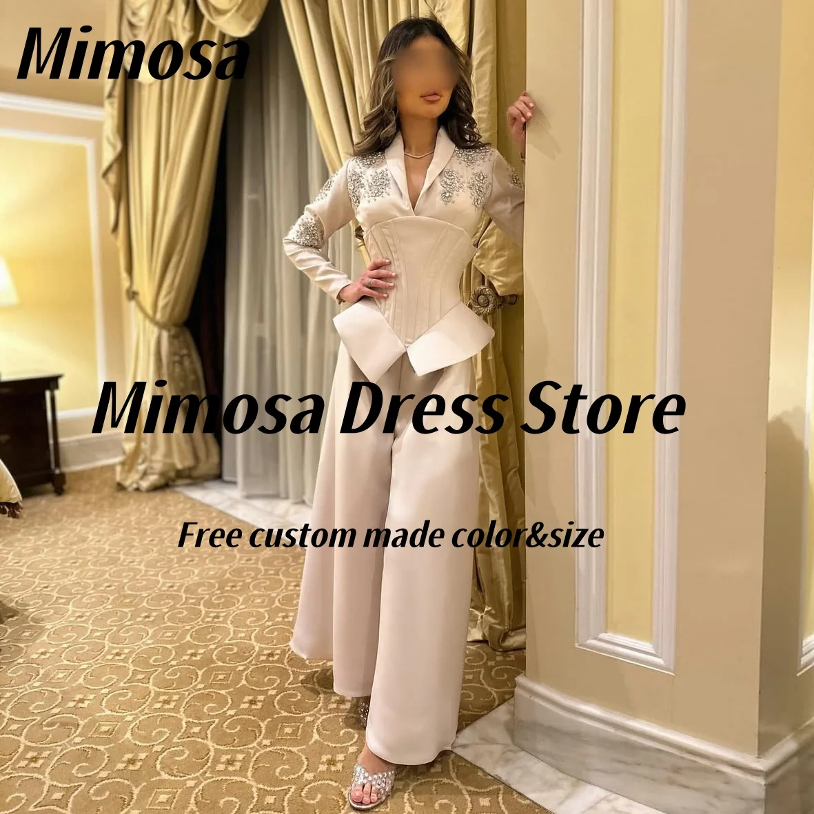 ميموزا التلبيب الخامس الرقبة الديكور بانت الدعاوى المرأة السعودية مساء حفلة طويلة الأكمام الدانتيل يصل الكورسيهات فساتين لحضور الحفلات الموسيقية حسب الطلب #1