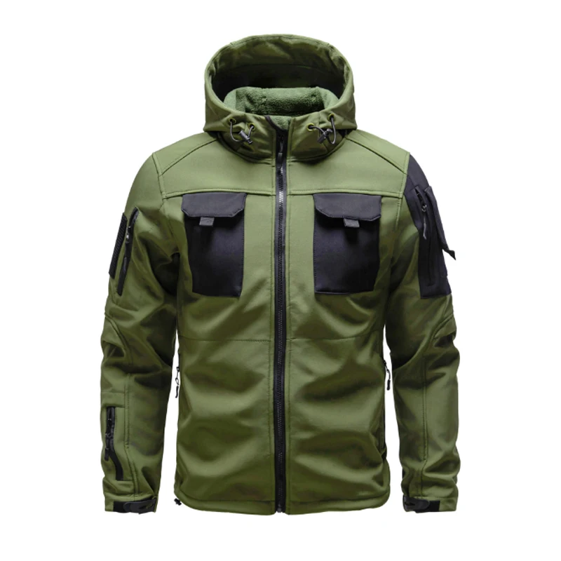 Autumn Winter Outdoor Men's Fleece Jacket Waterproof Hooded Training Suit Hiking Hunting Coat