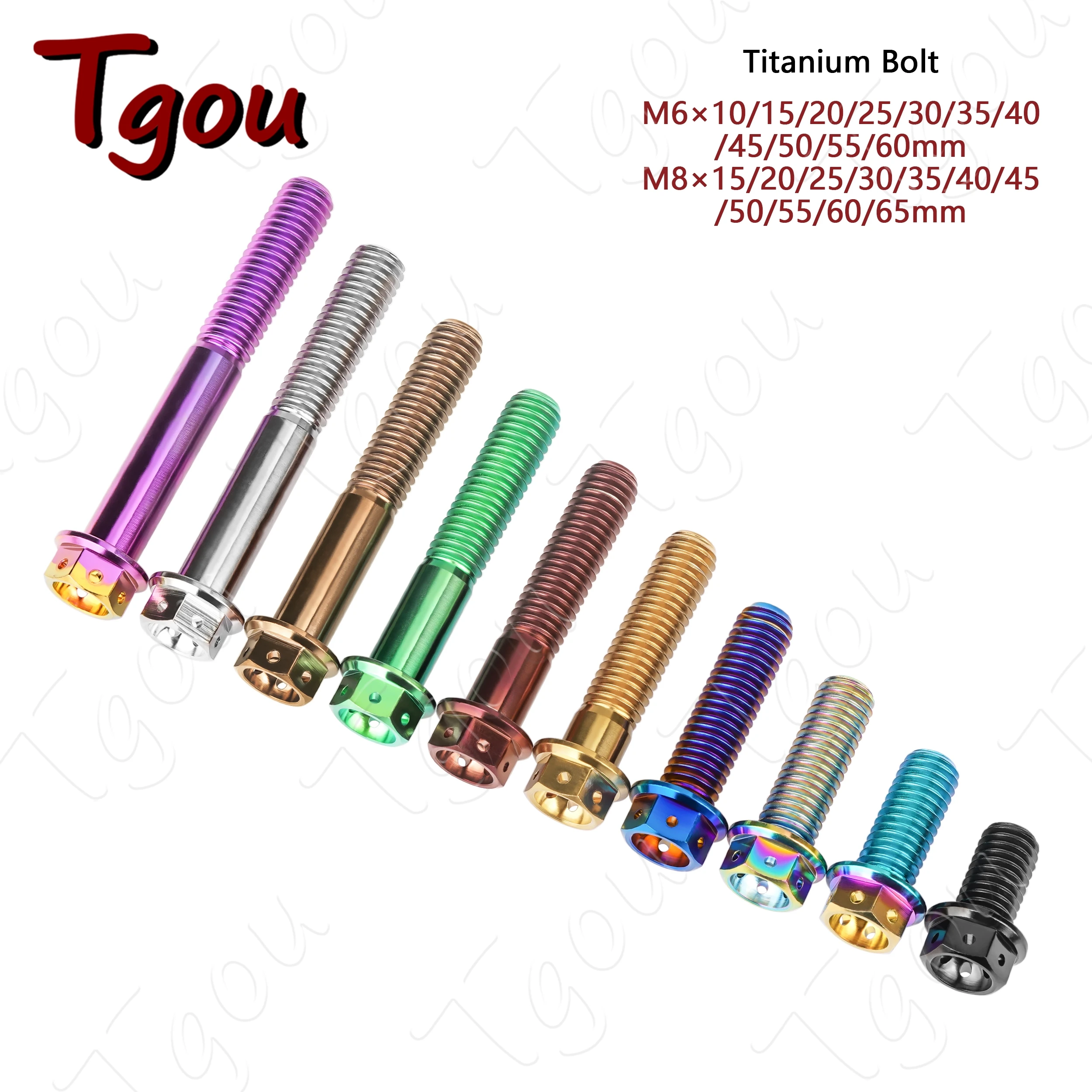 1pcs Tgou M6/M8x10—65mm Titanium Flange Bolt Hollow Drilled Rainbow Burnt Blue Ti Screw For Motorcycle Bicycle Mod Fastener