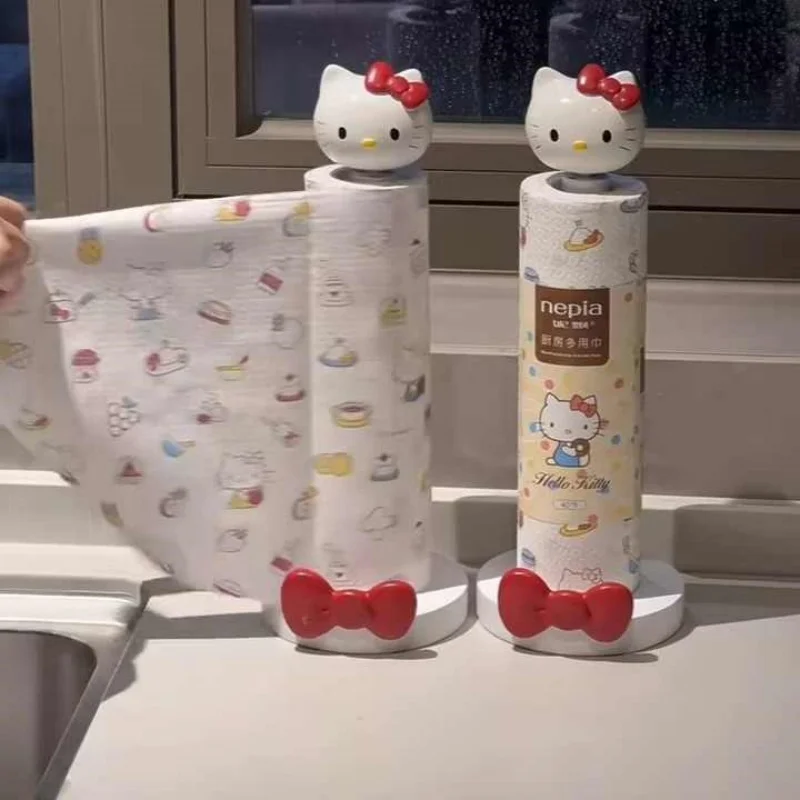 Cute Sanrio Hello Kitty Kitchen Paper Towel Holder Cartoon No Punch Home Roll Paper Storage Rack Paper Towel Holder