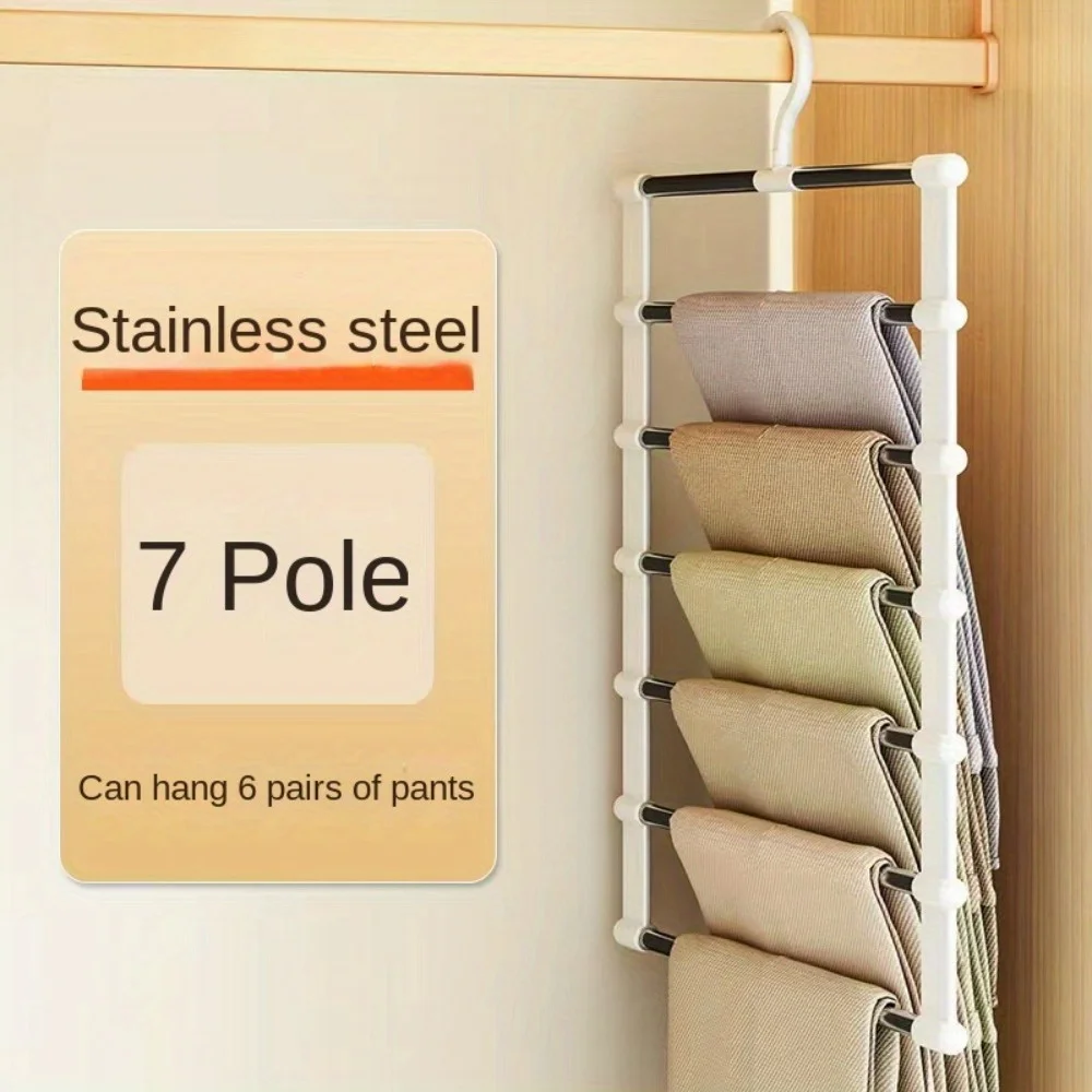 1pc Stainless Steel Space-Saving Foldable Pants Hangers for Jeans, Leggings & Trousers - Closet Organizer