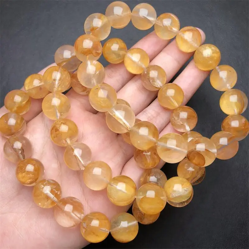 13MM Natural Yellow Fire Quartz Hematoid Bracelet Handmade Crystal Quartz Jewelry Stretch Bangle Children Birthday Gift 1pcs