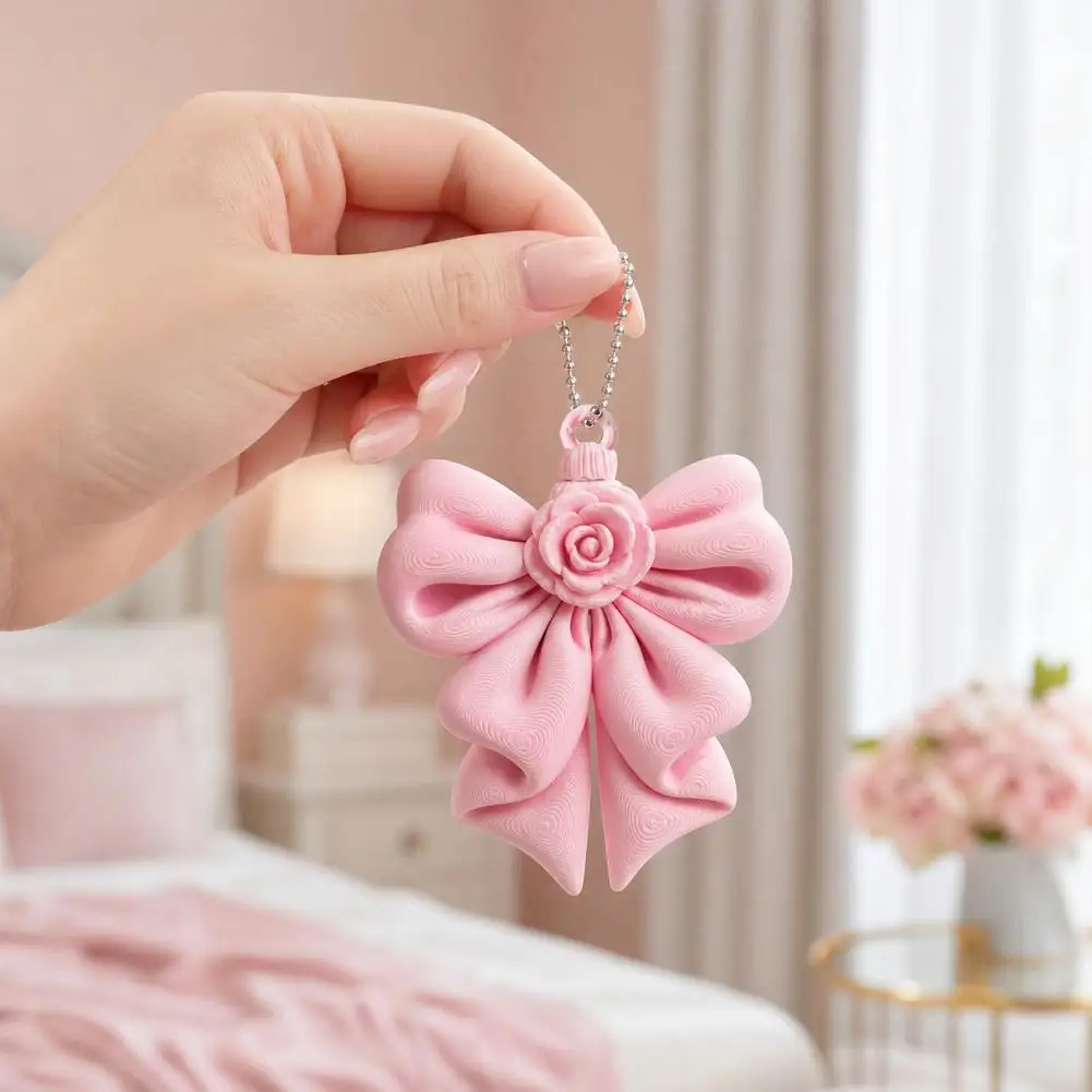 Multifunctional Pendant Bead Chain Ornament 3d Printed Rose Bow Pendant Keychain Pink Hanging for Valentine's for Girlfriend