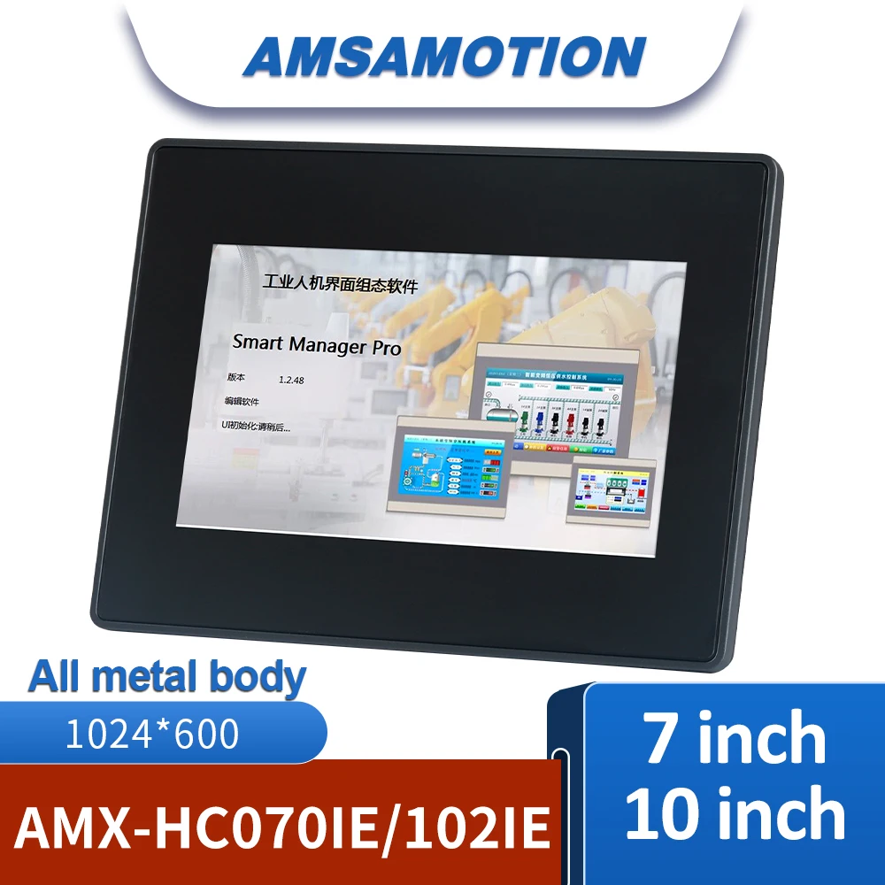 AMSAMOTION 7'' 10 Inch HMI Touch Capacitive Screen 1024*600 Ethernet Human Machine Interface Panel Monitor Industrial Metal Case