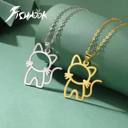 Cute Cat Necklace for Men Woman Kid Child Daughter Animal Family Chain Hollow Gold Color Stainless Steel Pendant Gift Jewelry