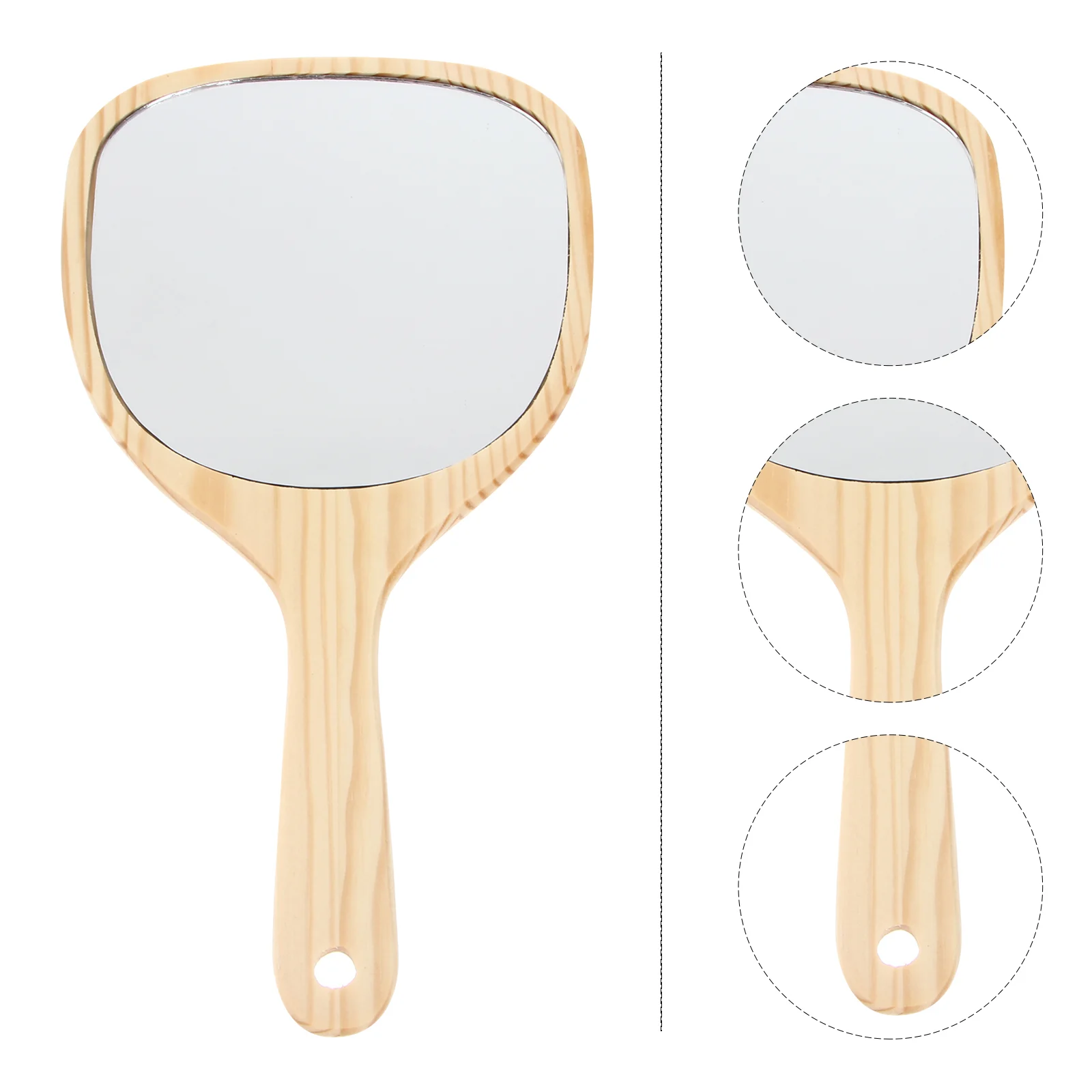 1pc Specchio con manico in legno retrò Specchio per trucco portatile per donne Ragazze Specchio in legno Specchio portatile