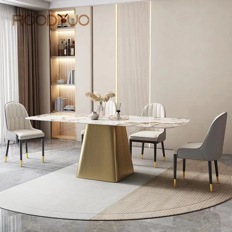 

Luxury Design Rectangular Dining Table And Chairs Combination Home Furniture Dining Room Furniture Stone Desktop Kitchen Table