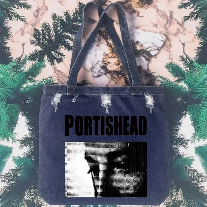 

Portishead унисекс джинсовые сумки-тоут большой вместимости легкая сумка универсальные джинсы на плечо дорожные сумки для покупок подмышками