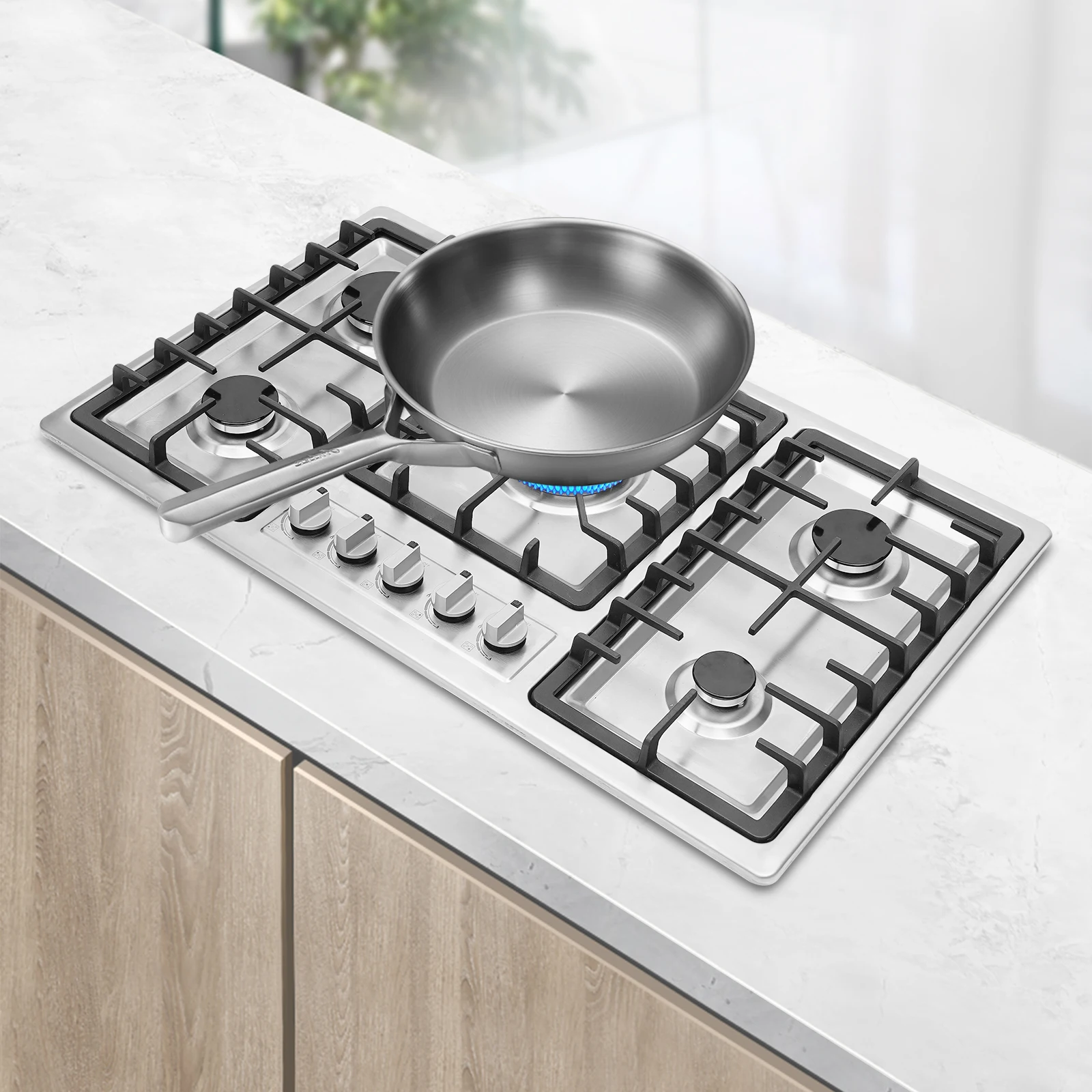 

Встраиваемая газовая плита из нержавеющей стали с 5 конфорками, чугунными решетками и поворотным переключателем для дома, отелей, ресторанов и мотелей