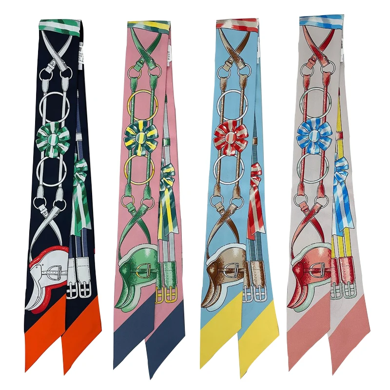 Femme maigre 100% foulard en soie de mûrier pour bande de cheveux ruban de soie petit foulards de cou sac poignée ruban écharpe foulard dames cravate