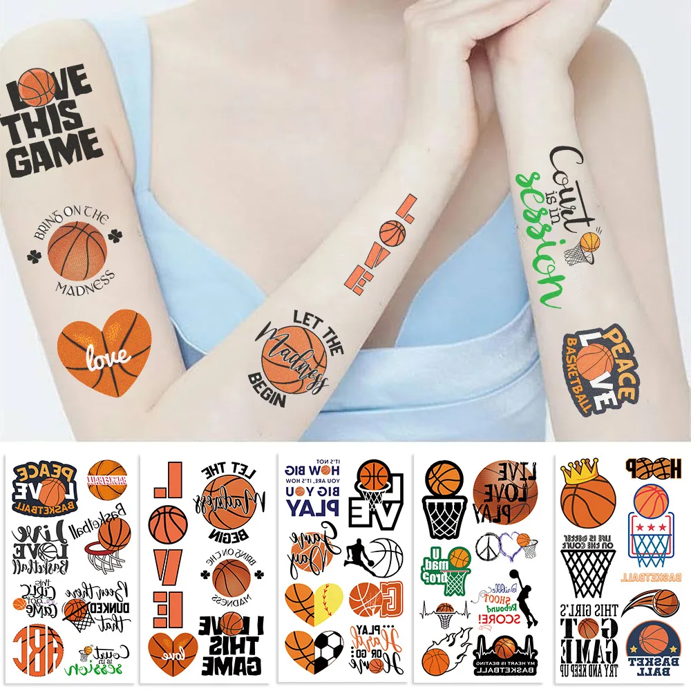 10Pcs/set Cartoon Sports Basketball Temporary Tattoo Stickers Fake Basketball Tattoos Stickers Waterproof Cute For Kids Birthday