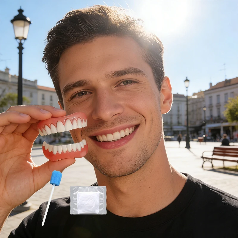 

new1set Full Silicone Denture Set Natural Soft Tooth Design, Easy Removable Personal Care for Seniors and Adults Eating CK848