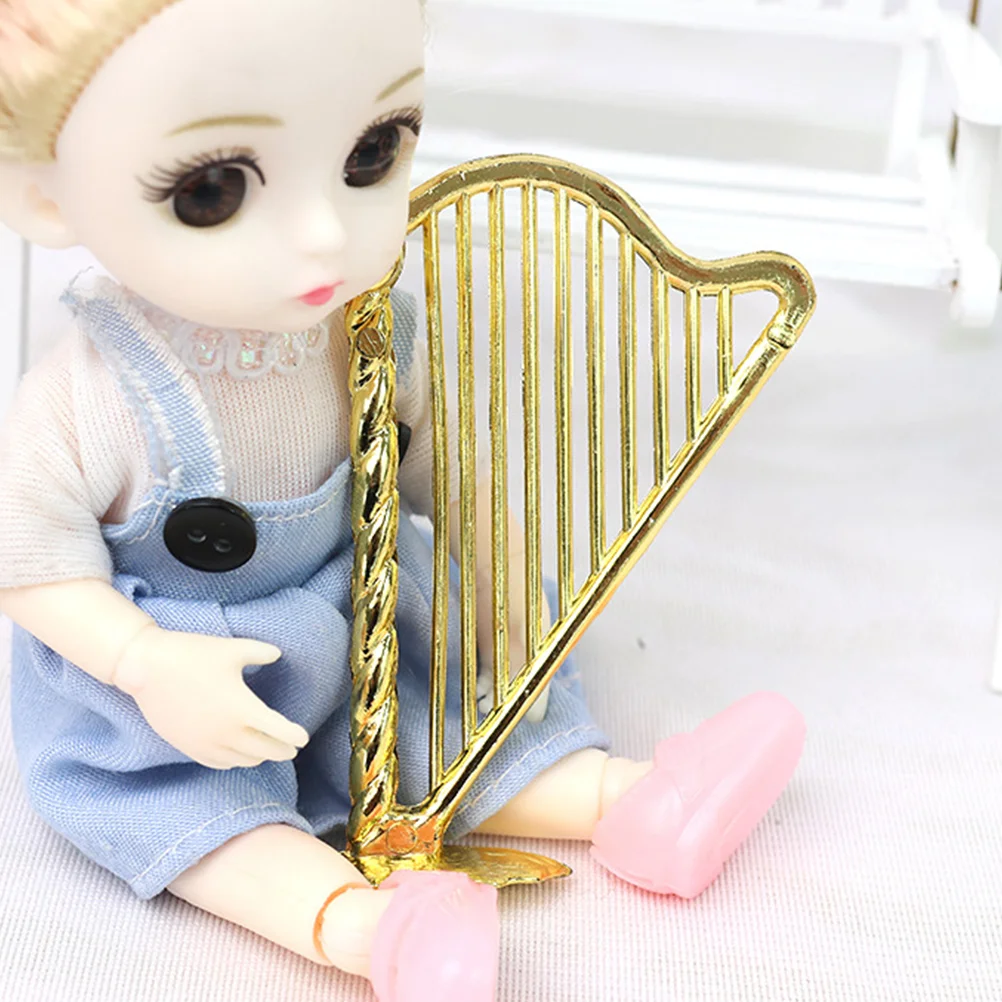 

Mini Harp Toy Ornament Instrument Model Luxurious House Stringed Craft Plastic Miniature Tiny Work