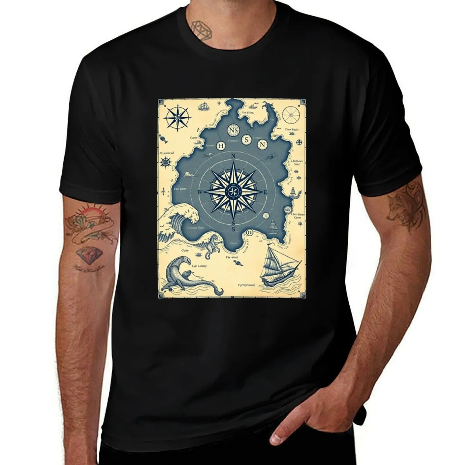

Old Sea Map with Compass Rose T-Shirt summer tops cotton man t-shirts boys whites sweat designer t shirt men