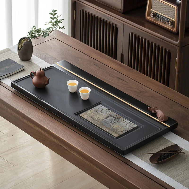 Light Luxury Modern Natural Wujin Stone Tea Tray Chinese Painting Stone Large Tea Table Stone Tray Home Gift