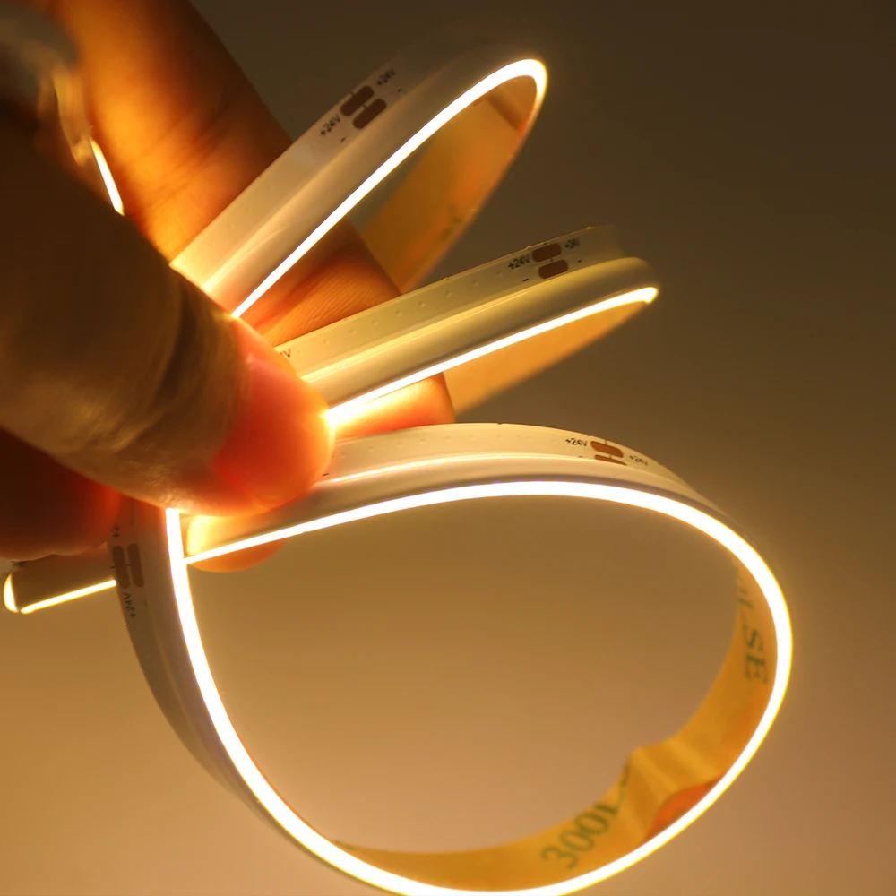 12V 24V 480 LEDs 2mm PCB COB Led Strip Light  3000K 4000K 6000K Flexible Tape Lamp RA90 Liner Lighting With 2Pin Wire/DC Plug