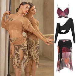 ZYM Latin Dance Clothes 2025 New Women Practice Clothing Loose Tops Irregular Skirt Adult Tumba Tango Dance Costume DNV24651