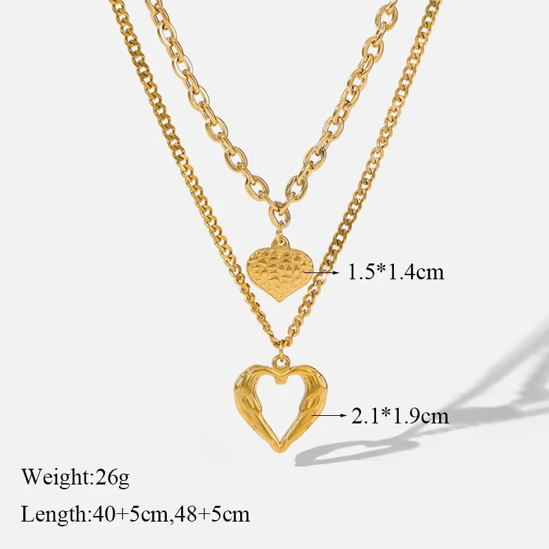 GANEMLY 316L Stainless Steel Heart Love Pendant Necklace For Women Fashion 18K Gold Plated Neck Chain Waterproof Jewelry Gift