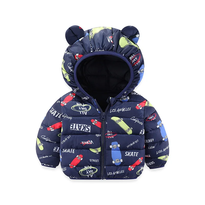 Winter warm down hooded jacket sweet cartoon print boy girl 0-6 year old 2023 Korean version new fashionable children\'s clothing