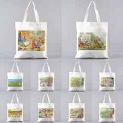 Peter Canvas Bag Rabbit Family Casual Tote Bag Reusable Shopping Bag Outdoor Beach Casual  Bag Supermarket Bag