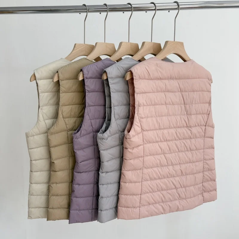 Autumn Winter Ultra Light White Duck Down Vest Coat Parkas Women Sleeveless Down Tank Ladies Warm Short Waistcoat Puffer Jakcet