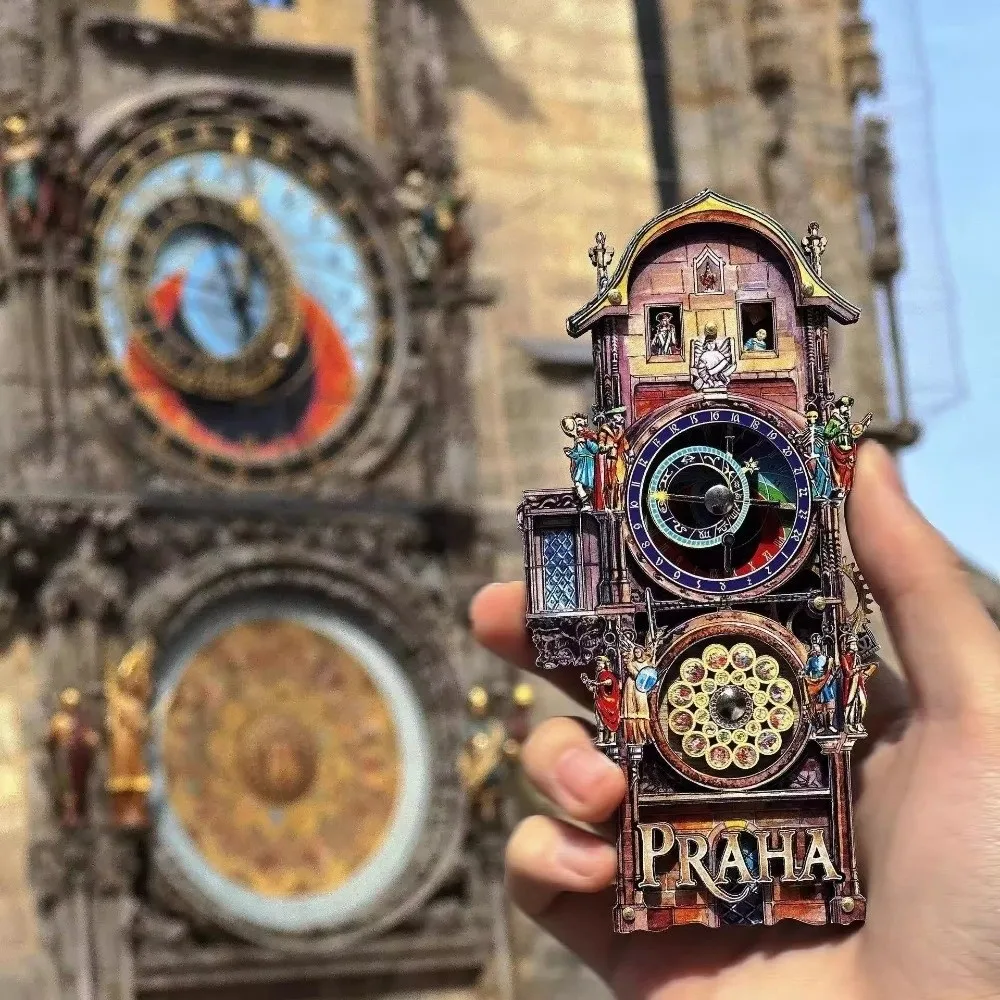 Wooden Prague Square Fridge Magnets European Style Unique Design Tourism Souvenir Magnets Souvenir Collection