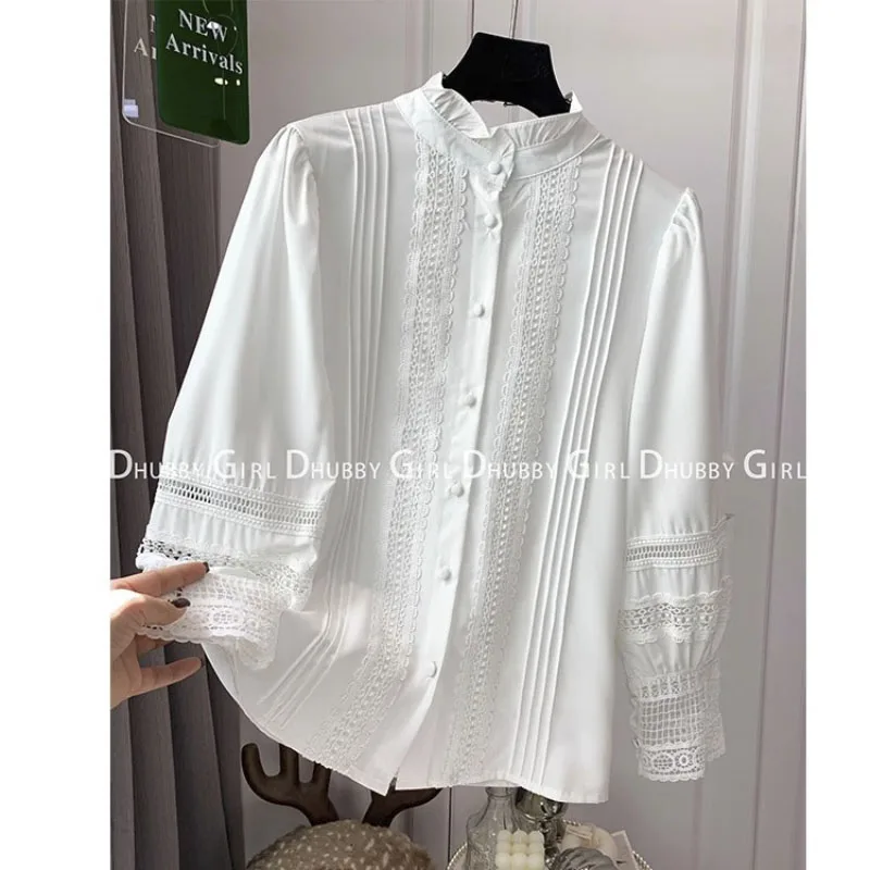 Korean Fashion Retro White Commuter Basic Women\'s Shirts Sweet Loose Summer Tops Korean Fashion Vintage Blouse Femme