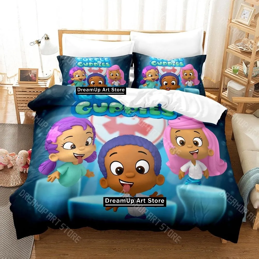 3D Printed Bubble Cartoon Guppies Bedding Set for Boys Girls Duvet Cover And Pillowcase Twin Queen King Full Single Double Sizes