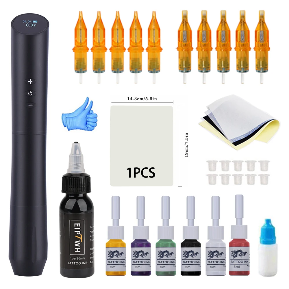 

Tattoo tattoo embroidery battery pen kit with 10 integrated needles Wireless motor powerful tattoo machine adjustable voltage