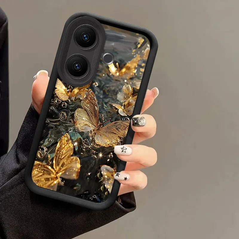 Гибкий силиконовый чехол для vivo V60 Lite 4G, защитный чехол, противоударный чехол с принтом золотой бабочки, чехлы