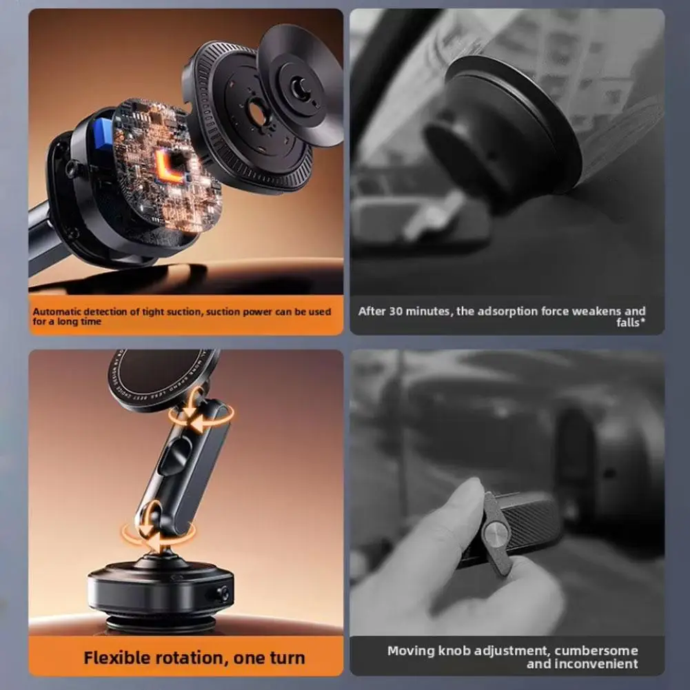 حامل هاتف السيارة لـ MagSafe Car Mount 3-Axis تصميم قوي شفط كأس حامل هاتف مغناطيسي 360 °   دوران آيفون سامسونج