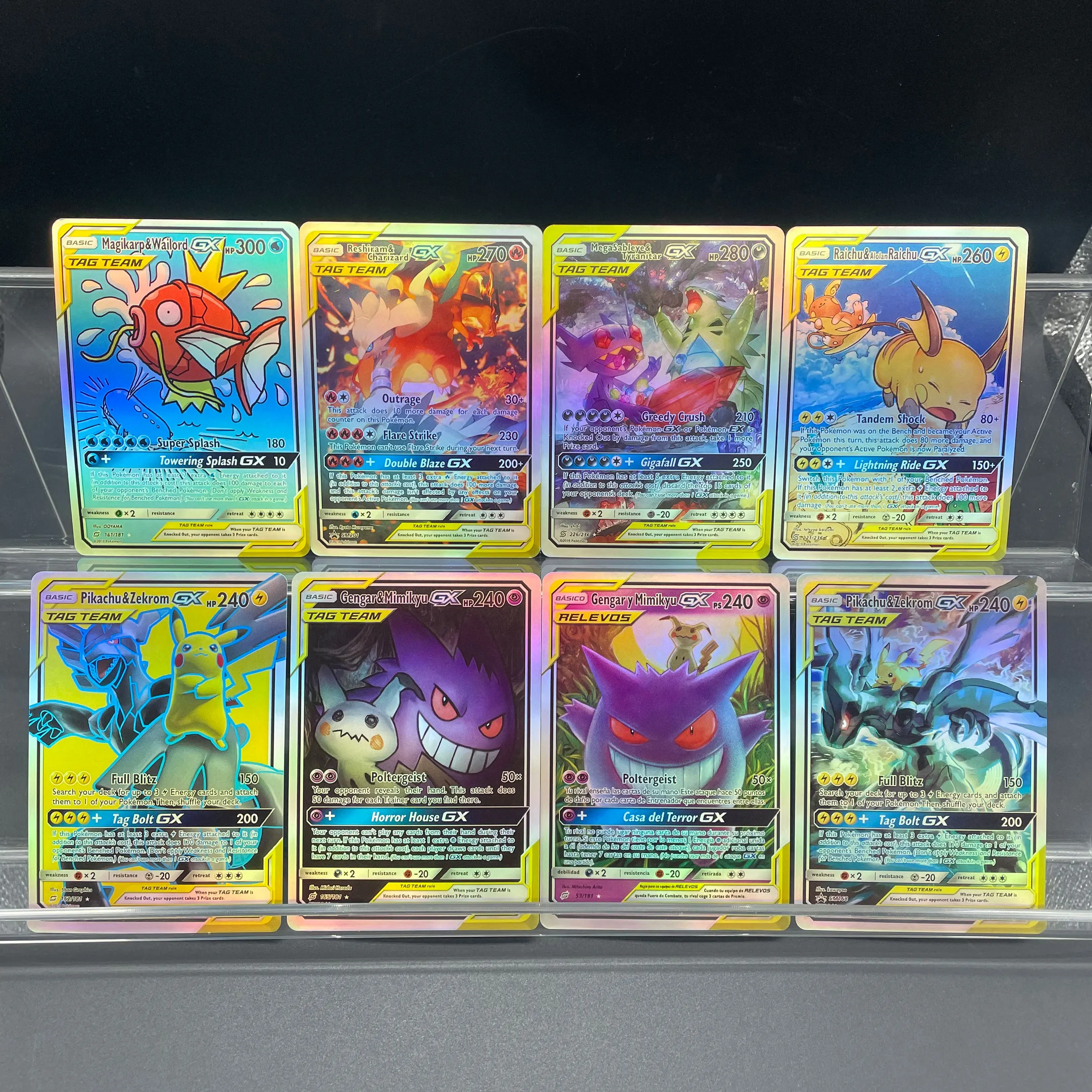 Tarjeta Coleccionable de Anime PTCG Hecha a Mano, Edición Arcoíris, Magikarp, Gyarados, Raichu, Gengar, Zekrom, Serie GX, Versión en Inglés