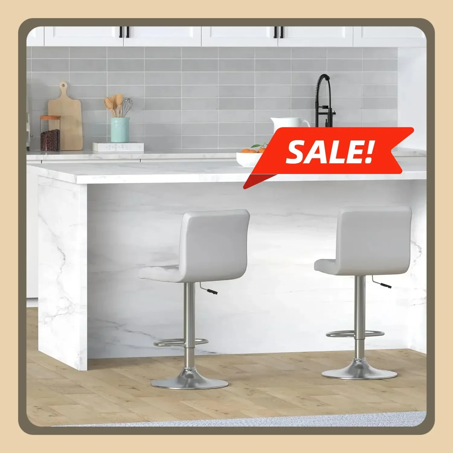 

Modern PU Leather for kitchen Adjustable chair bar Swivel Stool with Back, Set of 2 (White) outdoor bar stool stools